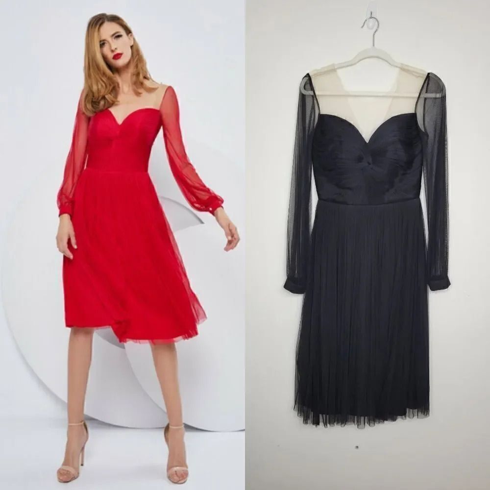 Cristallini Long Sleeve Silk Tulle Dress, Black L - Picture 1 of 12